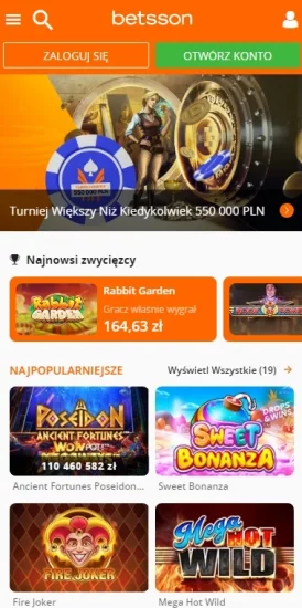 Mobilna wersja Betson Casino